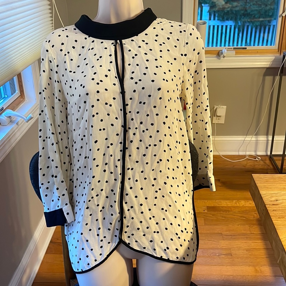 Zara polka dot cream & black shirt blouse